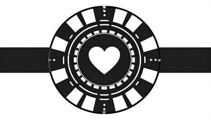 Black and white poker chip graphic with a heart