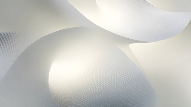Ultra HD abstract white geometric background with smooth 3D concave forms and soft gradient lighting