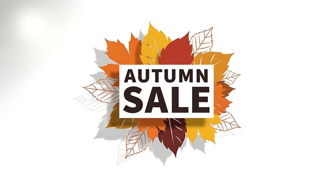 Autumn Sale Promotion Banner with Colorful Leaves and White Background - Powered by Adobe