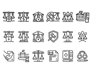 Law fields related, square line color vector icon