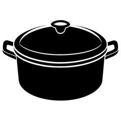 Black cooking pot with lid and handles vector silhouette