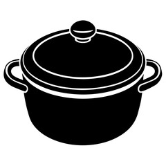 Black cooking pot with lid vector silhouette