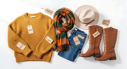 Autumn Fashion Essentials: Sweater, Scarf, Boots, and Jeans on Sale