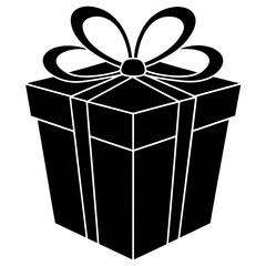 Black gift box with ribbon bow present