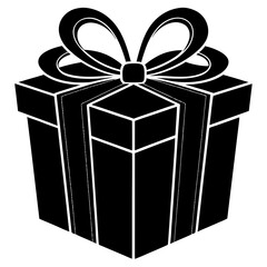 Black gift box with ribbon and bow present white