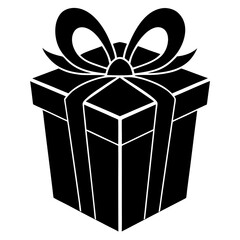 Black gift box with ribbon silhouette present