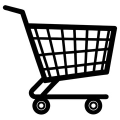 Black shopping cart silhouette on white trolley grocery cart
