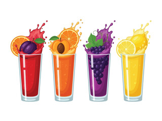 Colorful Fresh Fruit Juices: A vibrant and refreshing collection of fresh fruit juices, each bursting with color and flavor, symbolizing health and vitality.