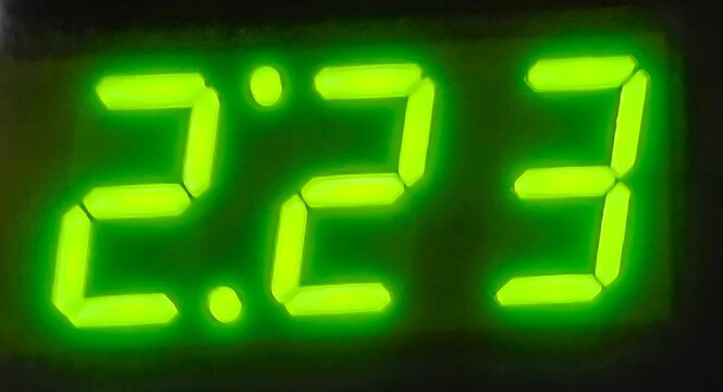 digital clock on green background.