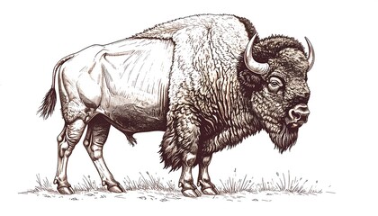 Detailed hand-drawn bison illustration