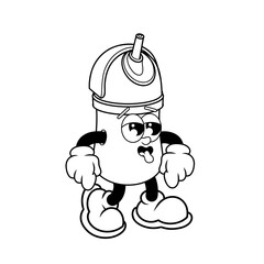 Retro character design from tired kids tumbler outline