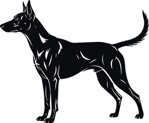 Elegant dog silhouette, standing pose, sleek design, pet illustration, black vector art, animal graphic, Adobe Stock image, canine clipart