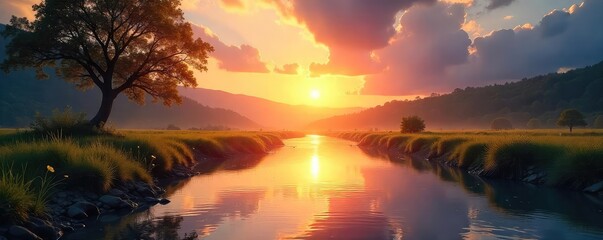 Sunrise Over Tranquil Flowing