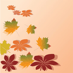 Fototapeta premium Autumn leaf border.Wave of falling leaves.Leaf fall. Autumn colored fall leaf texture background. Vector illustration.