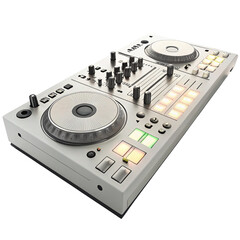 Fototapeta premium Professional DJ controller with illuminated buttons and jog wheels for dynamic music mixing and performance