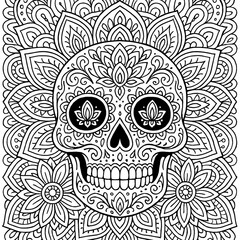 Mandala Pattern Skull Decoration. Coloring Page