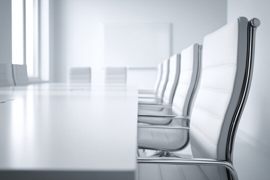 Working desk in office, Selective focus meeting table with chair for chief executive officer, Top view of discuss table in meeting room.