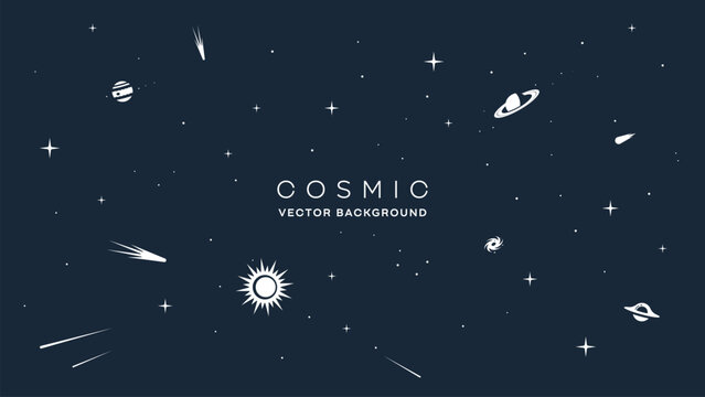 Space. Vector background for your project: sun, stars, planets, galaxy, comets, meteors, black hole