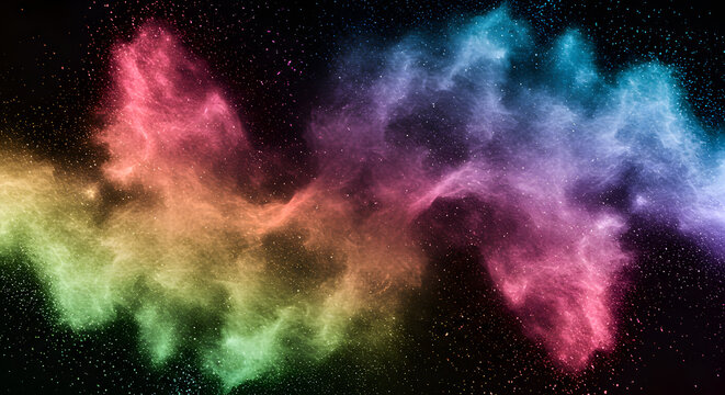 Chromatic dust dispersal shimmering elegantly across a dark cosmic void canvas - Powered by Adobe