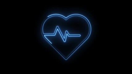 Glowing blue neon heart pulse electrocardiogram symbol isolated on black background futuristic medical - Powered by Adobe