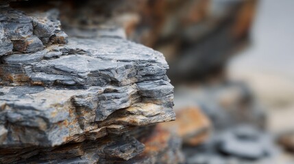 Close-up of intricate layered rock formations with subtle textures and earthy tones, showcasing natural geological patterns and detailed mantle structures. Earth science and geology concepts.