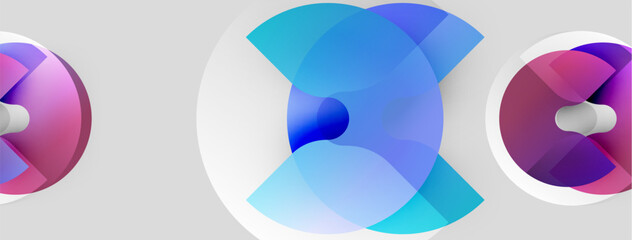 Abstract circular shapes overlap, creating vibrant blue, purple, pink gradients. Minimalist design with smooth transitions, modern aesthetic.