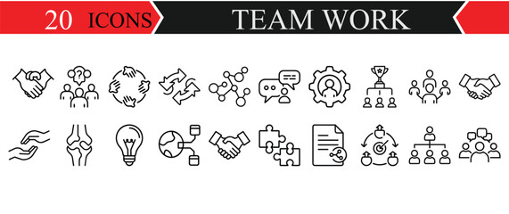 Teamwork icon set. , Work group and cooperation and collaboration icons minimal thin line web icon set.  Business team building ,Vector illustration bundle