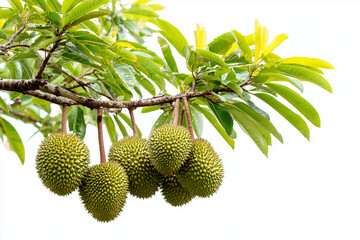 Durian tree isolated on white background, Selective focus tropical tree on white background.