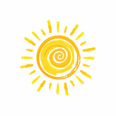 Sun vector icon. Crayon or brush sun shine summer bg. Doodle sunshine, sunrise, sunset, ray hand drawn logo. Happy kid summer element.