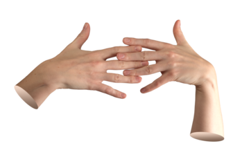 Pair of female hands with linked fingers in intertwined gesture, showing unity and connection with