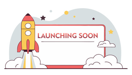 Rocket Launch Startup Banner Soon Announcement Illustration