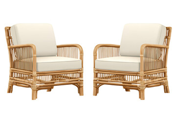 Fototapeta premium Twin rattan armchairs with cushions isolated on transparent background
