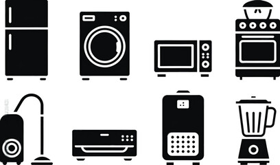 Household appliances and kitchen equipment icons refrigerator
