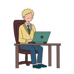 Blonde Man Working on Laptop at Office Desk