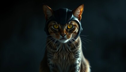 Bengal cat wearing a futuristic helmet