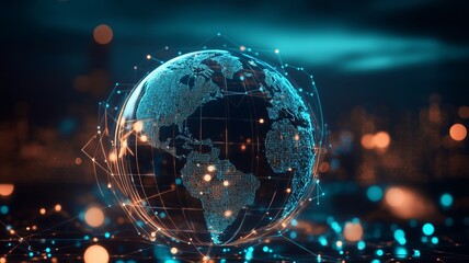 Obraz premium Floating infographic globe illustrating live global participation in AI advancements and innovations