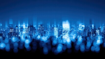 Abstract urban nightscape with blue light bokeh and long exposure effects