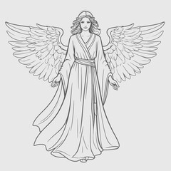 Angel with feathered wings and flowing robe female