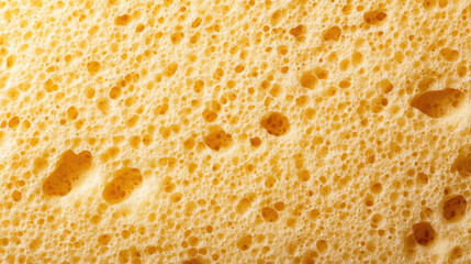 Abstract close up texture of a yellow porous sponge material surface, with a macro view of the holes and structure for background.