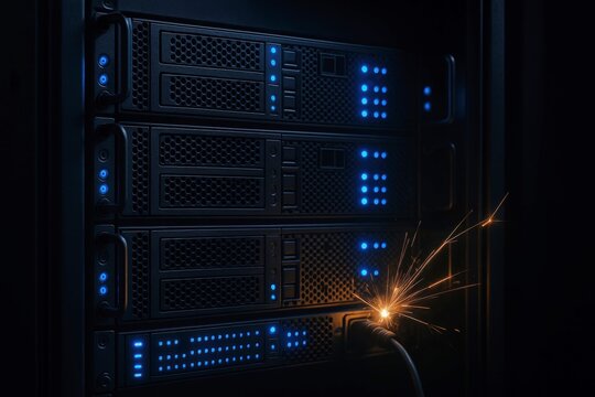 Server rack power failure causes sparks and disruption in data center operations - Powered by Adobe