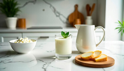 Fermented freshness: ayran next to cottage cheese and cheese slices