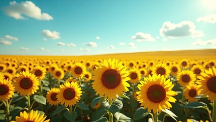 Fototapeta premium A vast field of sunflowers under a vibrant blue sky.