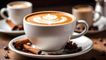 Three coffee cups with latte art