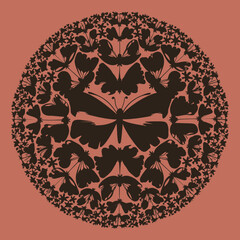 Dark butterflies and flowers mandala butterfly circular