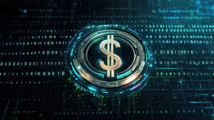 Digital dollar symbol on circuit board