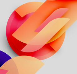 Abstract shapes overlap, creating vibrant orange, red, yellow gradients. Minimalist design with smooth transitions, modern aesthetic.