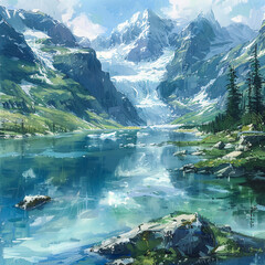 lake and mountains 
