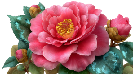 isolated transparent Realistic Floral Clipart, pink peony flower illustration, realistic pink peony bloom, digital pink peony art on White Background PNG die-cut for advertising

