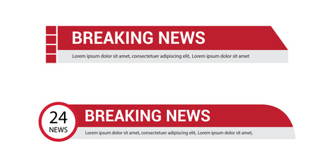 Breaking news lower third banner design template in red and white color scheme, suitable for live television, streaming, and video editing.
