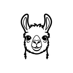 Hand-drawn Style Llama Face Logo With Gentle Expression, Thick Black Lines